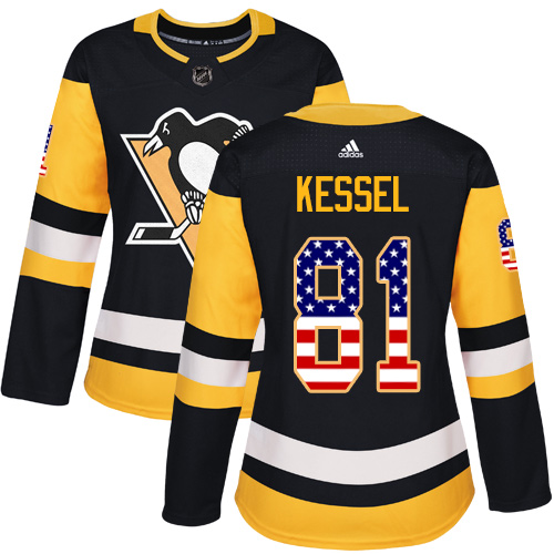 Adidas Penguins #81 Phil Kessel Black Home Authentic USA Flag Women's Stitched NHL Jersey - Click Image to Close